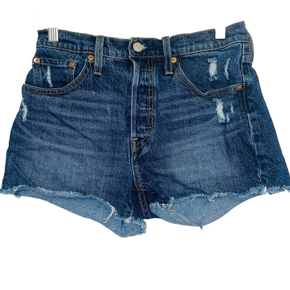 Levi’s 501 Shorts Cut Off Denim Jeans Button Fly Juniors 27 5 Pocket